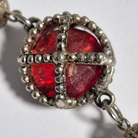 Vintage Medieval Victorian Style Bracelet Silver-tone and Red Stone Toggle Close - Picture 12 of 16